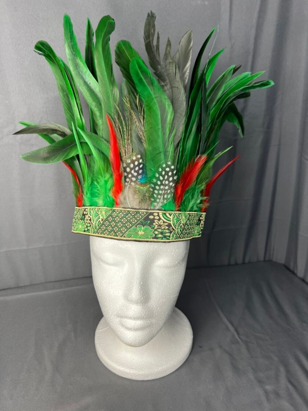 Indian Red and Green Feather Headband One Size NIP